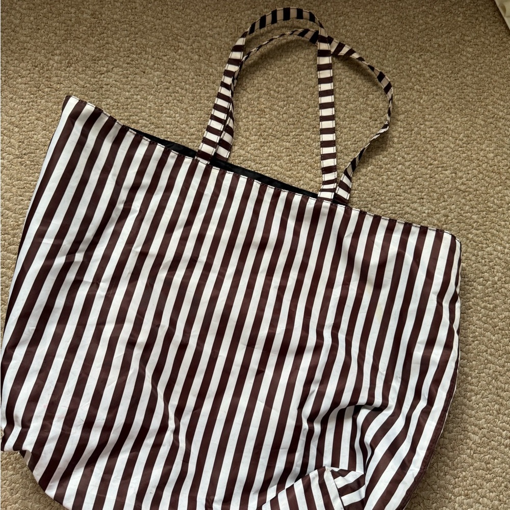 Henri Bendel Brown and White Tote Bag with Striped Design